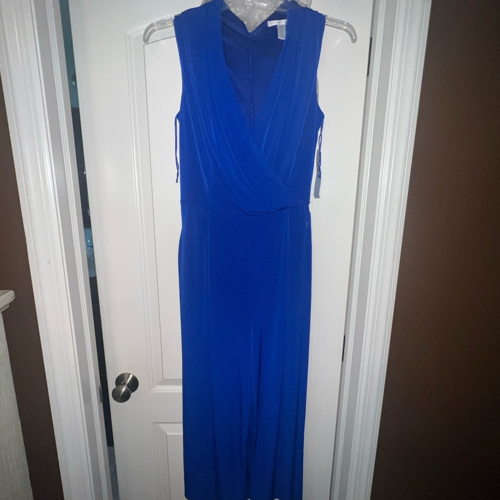 Royal Blue Sleeveless V-Neck Sheath Midi Dress